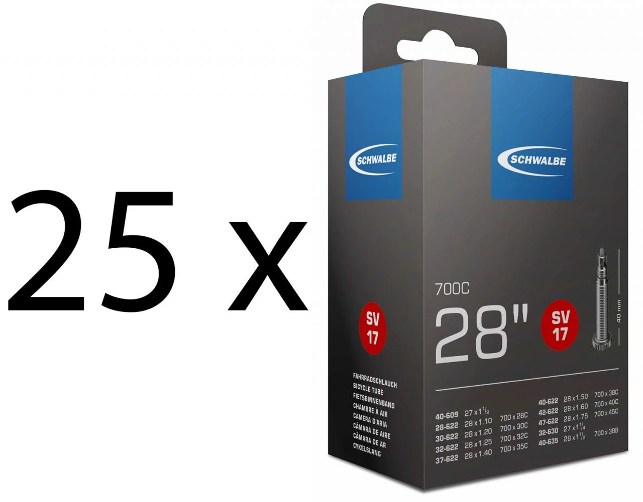 Schwalbe Cámara De Aire SV 17 Para 28" (25 Piezas) Cámaras 28" | Bike-Discount